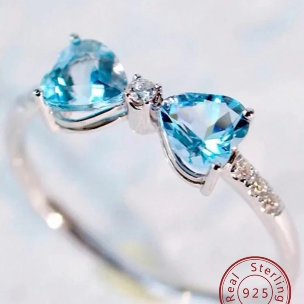 New Sterling Silver S925 Blue Heart Ring
